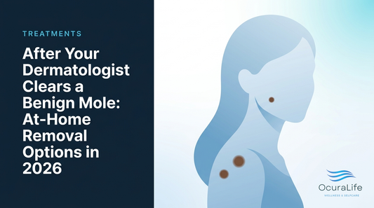 Editorial illustration: After Your Dermatologist Clears a Benign Mole: At-Home Removal Options in 2026