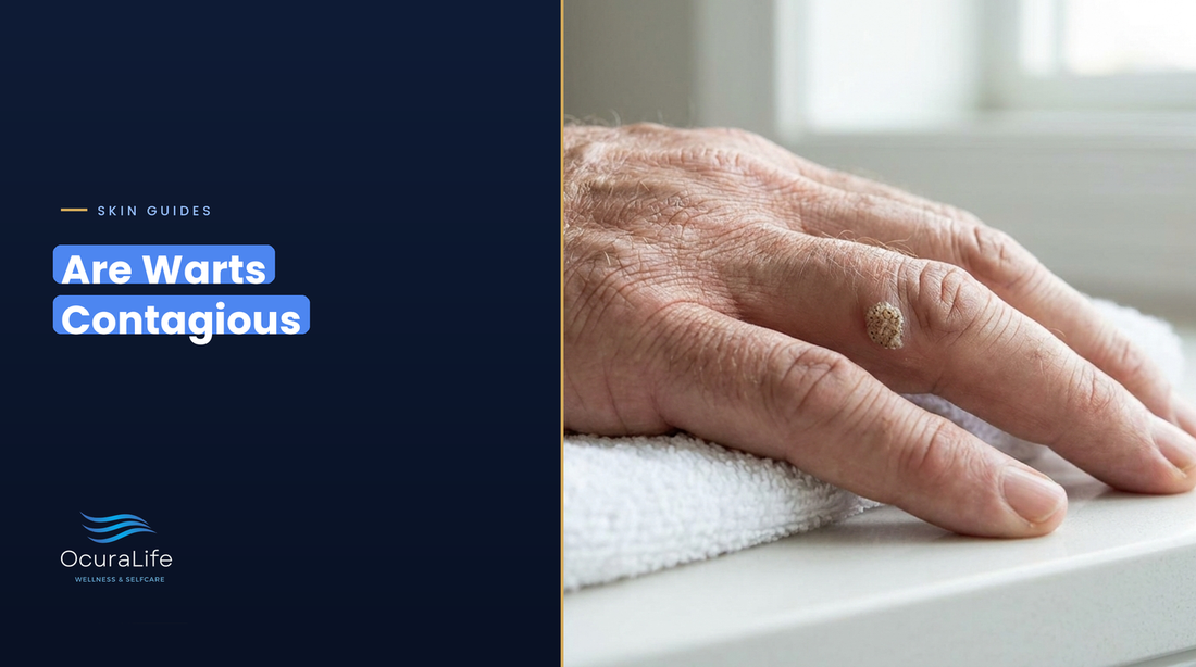 Are warts contagious: a common wart on a finger resting on a shared towel