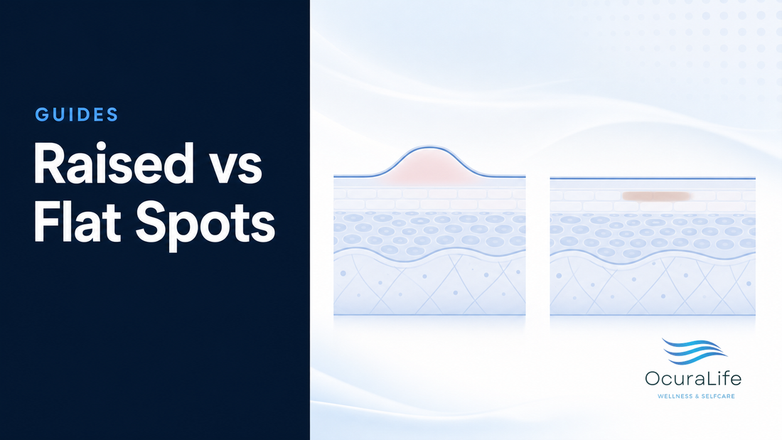 Illustration comparing raised and flat skin spots for the OcuraLife guide