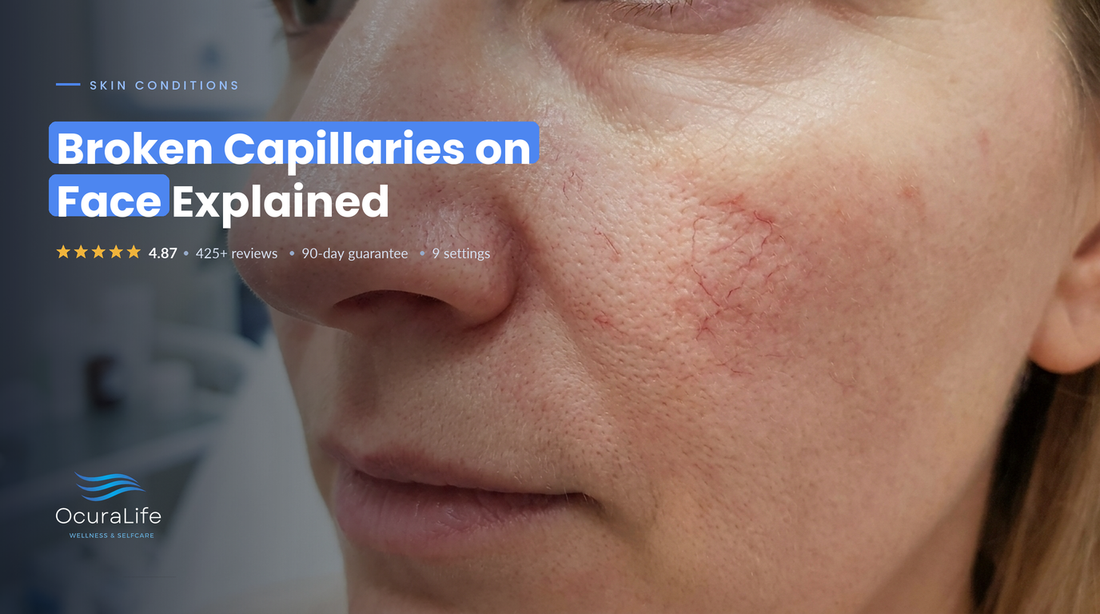 Fine red broken capillaries on the side of the nose and cheek