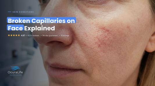 Fine red broken capillaries on the side of the nose and cheek