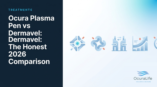 Editorial illustration: Ocura Plasma Pen vs Dermavel: The Honest 2026 Comparison