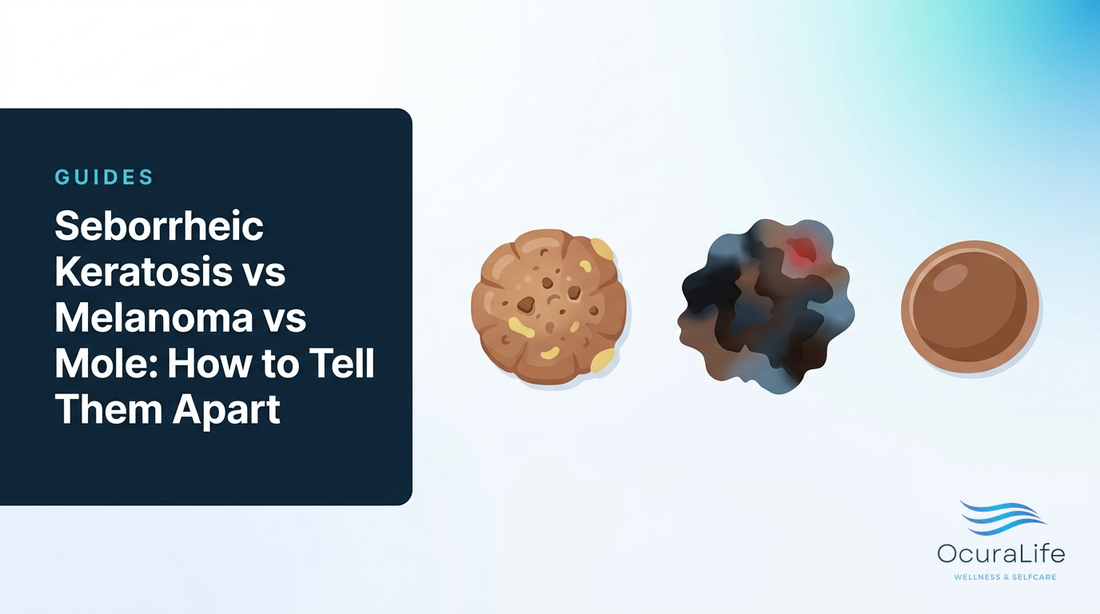 Editorial illustration: Seborrheic Keratosis vs Melanoma vs Mole
