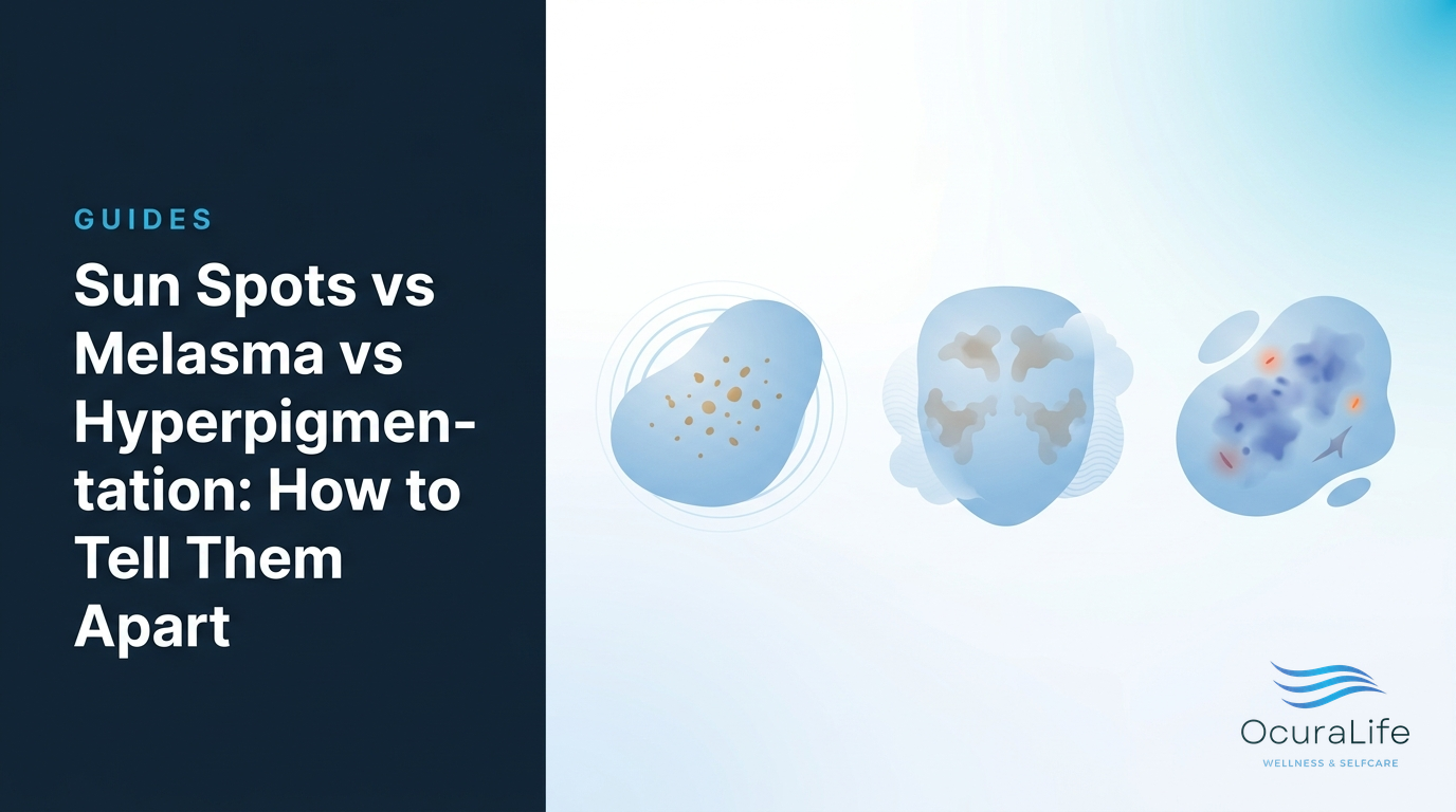 Editorial illustration: Sun Spots vs Melasma vs Hyperpigmentation