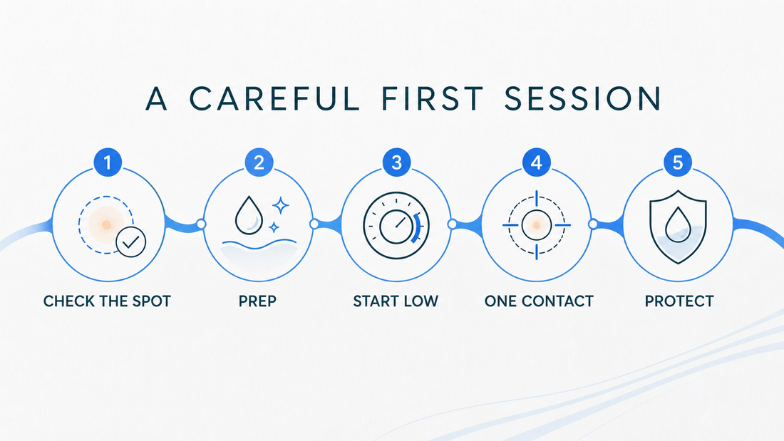 Five-step infographic for a careful first plasma pen session