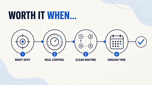 Buyer decision infographic covering the right spot, real control, a clear routine, and enough time