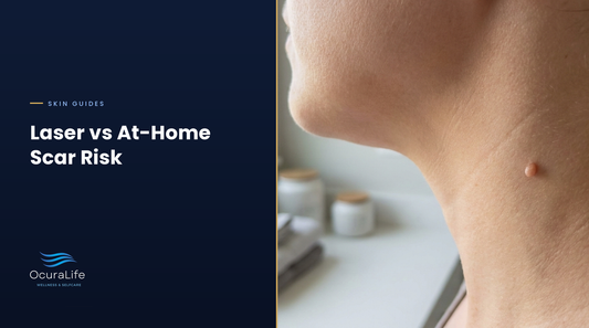 Small skin tag on the side of the neck, comparing laser and at-home removal scar risk