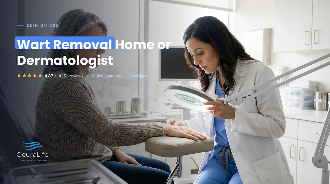 Dermatologist examining a patient's hand to decide on wart removal at home or in the office