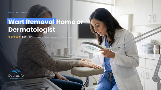 Dermatologist examining a patient's hand to decide on wart removal at home or in the office