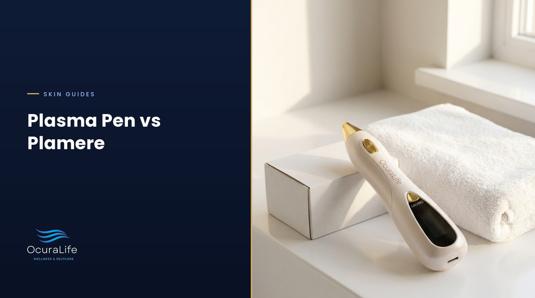 Plasma Pen vs Plamere: the OcuraLife home plasma pen on a bathroom counter