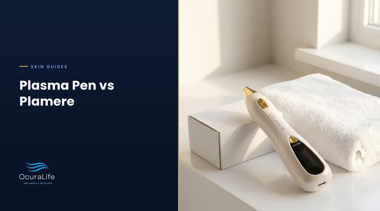 Plasma Pen vs Plamere: the OcuraLife home plasma pen on a bathroom counter