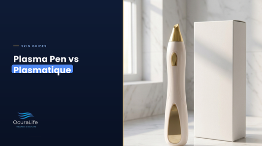Plasma Pen vs Plasmatique: the OcuraLife home plasma pen on a bathroom counter