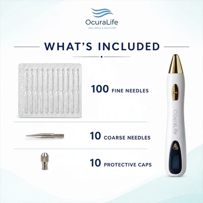 Ocura plasma pen needle kit with 100 fine needles, 10 coarse needles and 10 protective caps