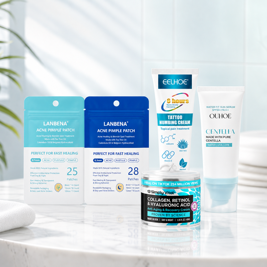 Ocura Ultimate Care Package aftercare set with healing patches, numbing cream, recovery cream and serum