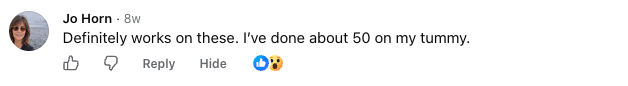 Jo Horn, verified Facebook comment about treating around 50 spots