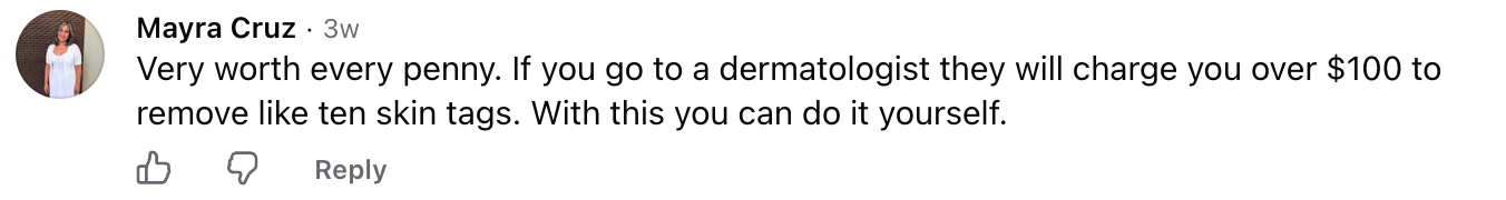 Mayra Cruz, Facebook comment about removing skin tags at home