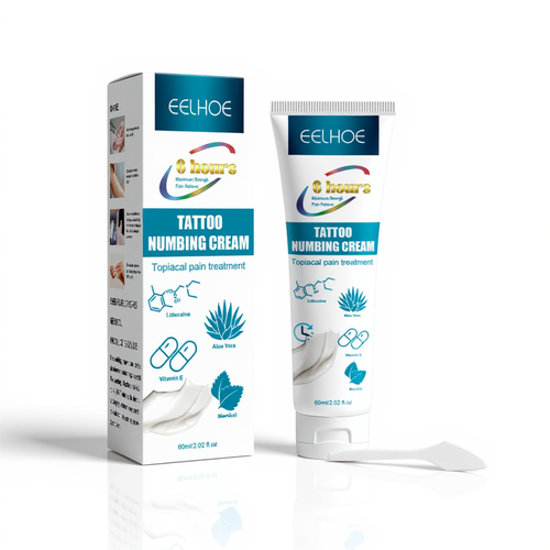 Ocura numbing cream on white background for pre-treatment skin prep